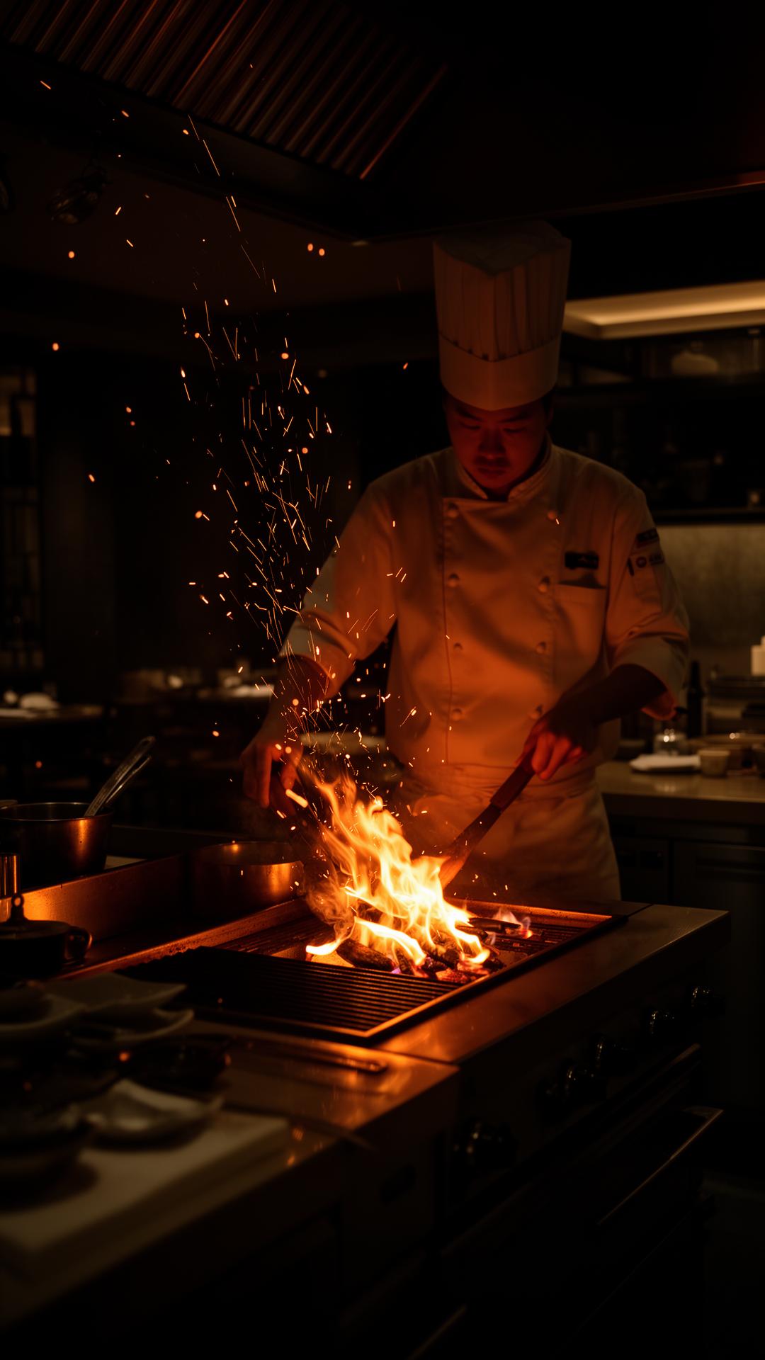 Chef working over open flame